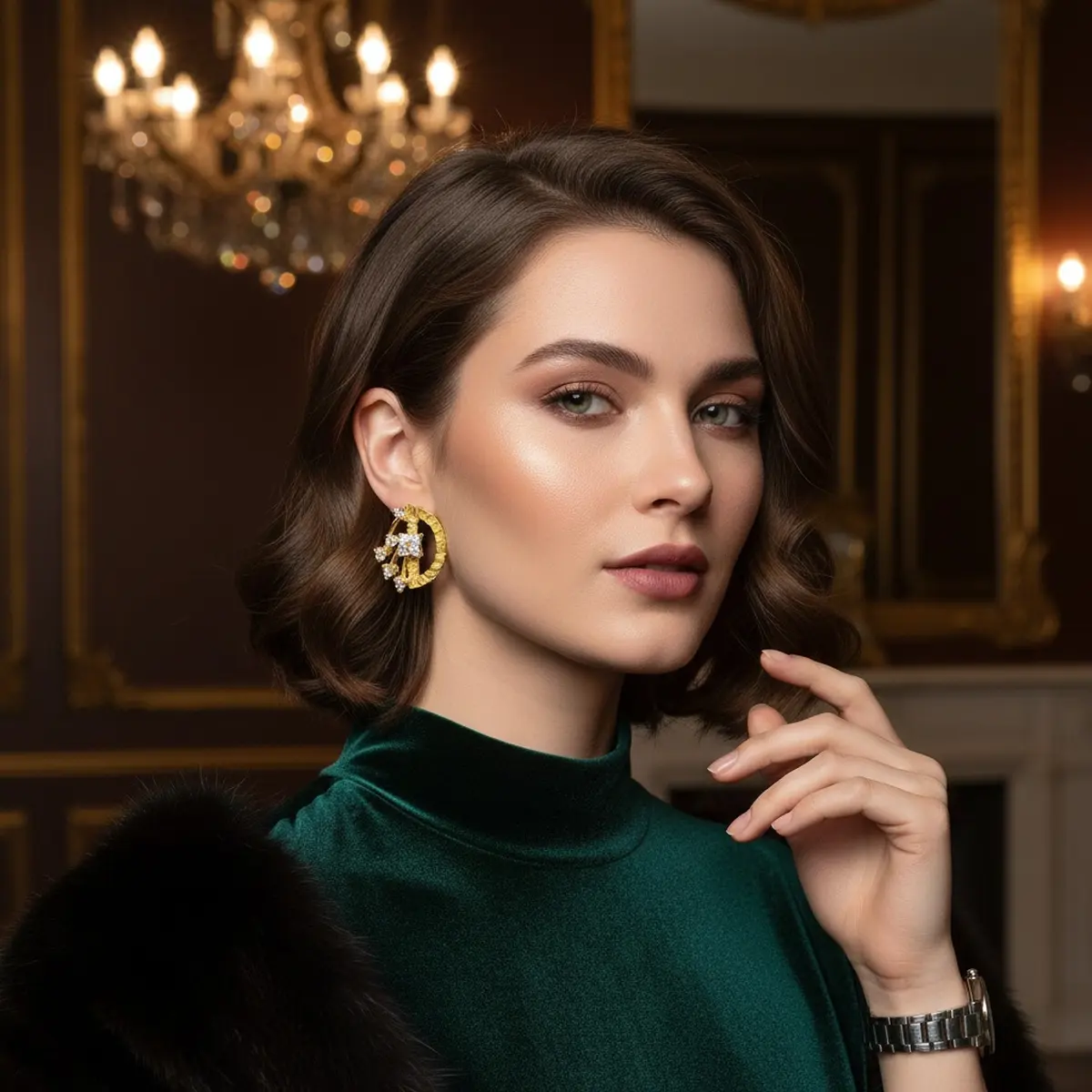 Obsidian and Gold Split: A dramatic juxtaposition of matte black metal and highly polished gold in a linear design.