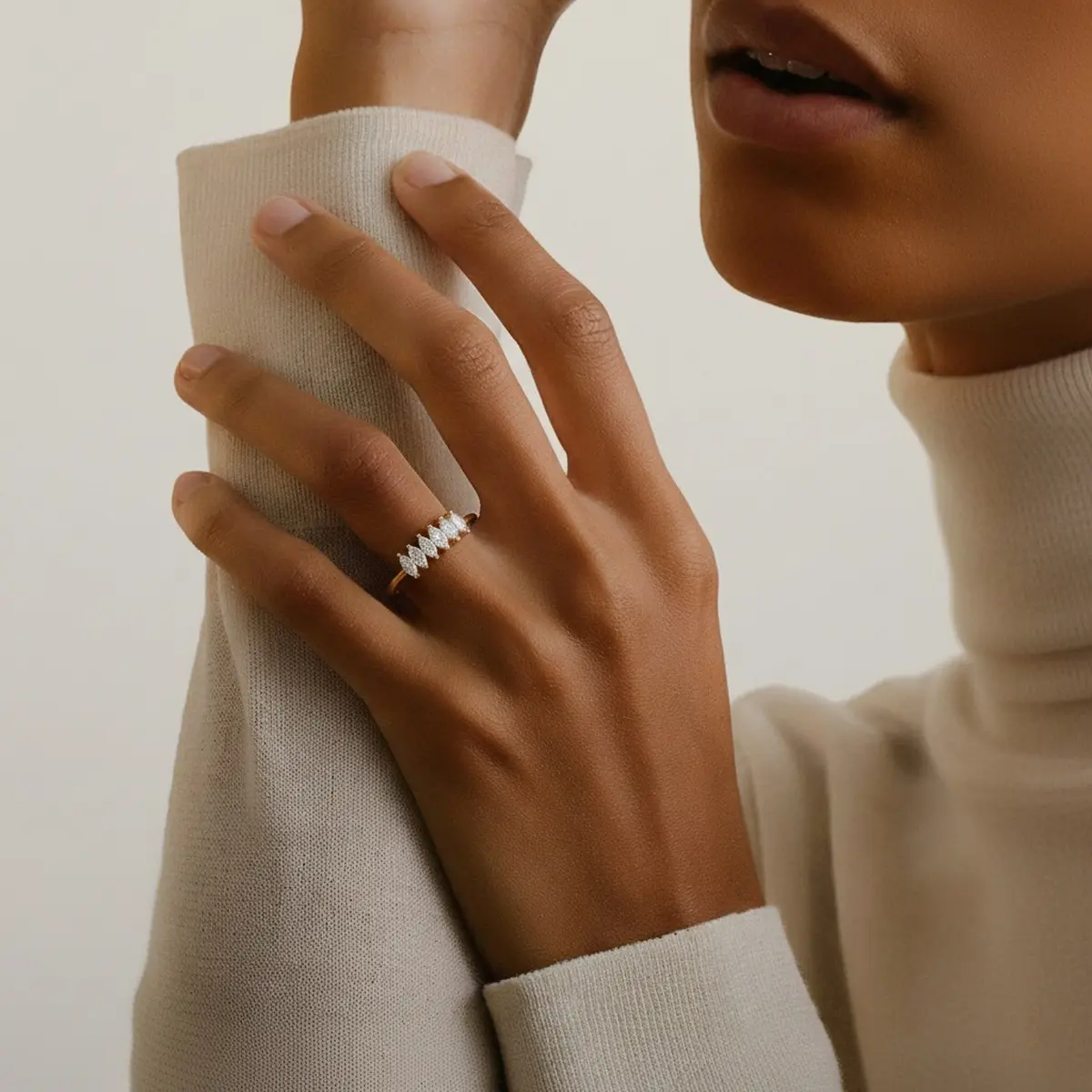 Blossom Veil Ring  soft floral veils surrounding the center stone.