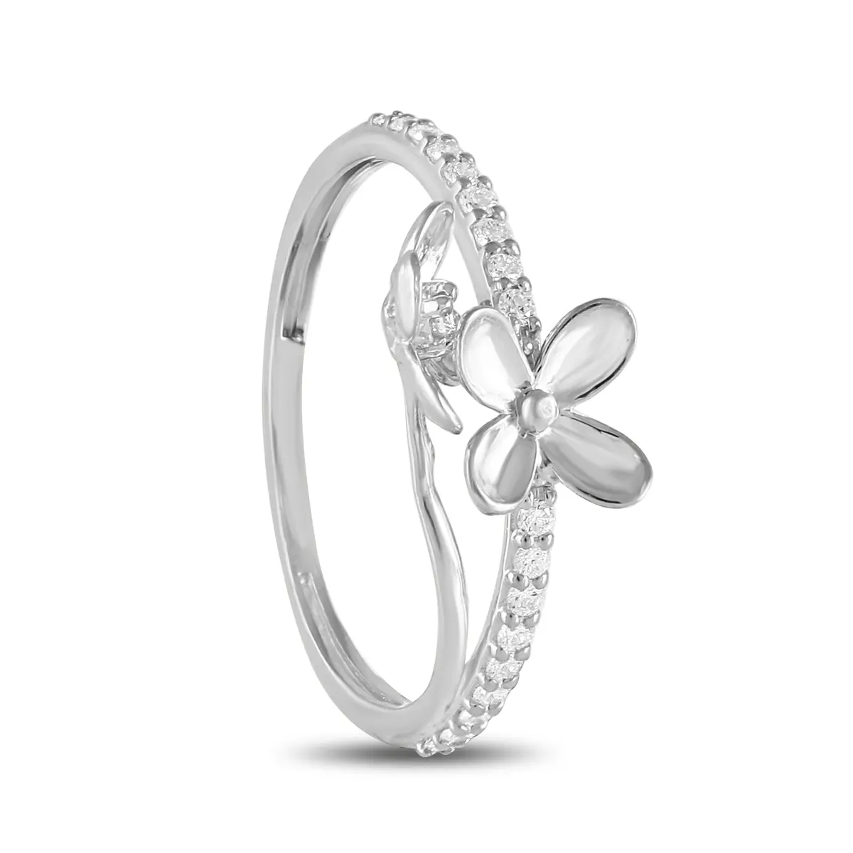 Rosette Dewdrop Ring rosette floral ring with dewdrop sparkle.
